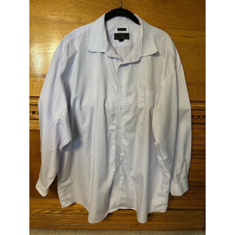 Jos A Bank Reserve Mens 19 35 Dress Shirt Egyptian Cotton Gingham Lavender White